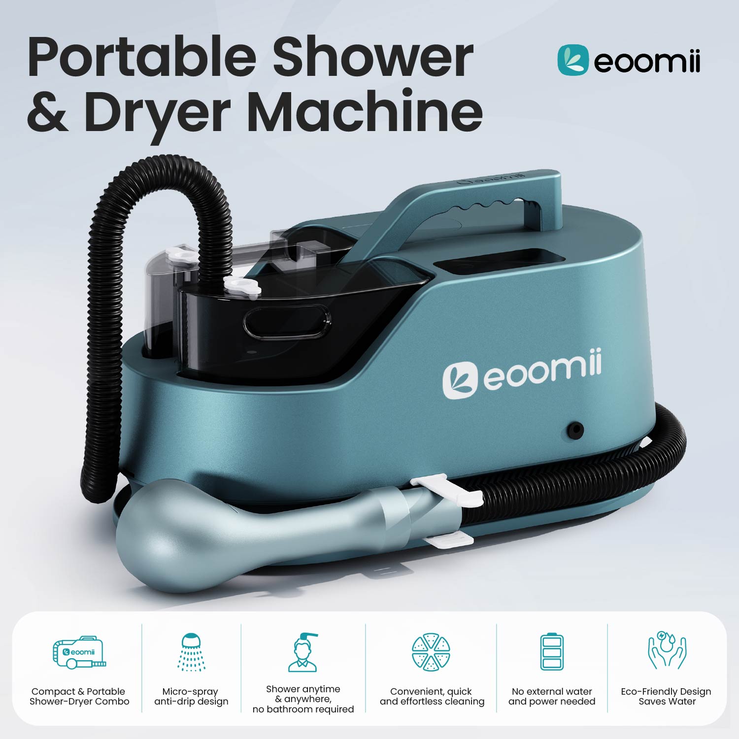 Portable Shower & Dryer Machine (for Humans) Crescent White