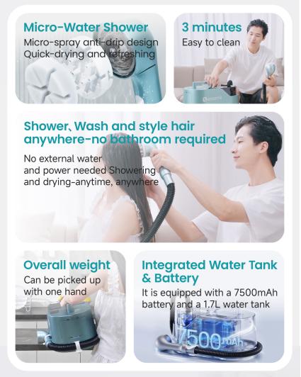 Portable Micro-Water Shower (for Humans) Crescent White